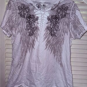 Affliction Lace-Up Angel Wing Graphic Tee Large Women’s